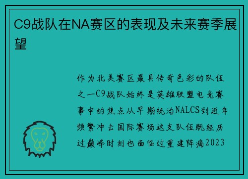 C9战队在NA赛区的表现及未来赛季展望